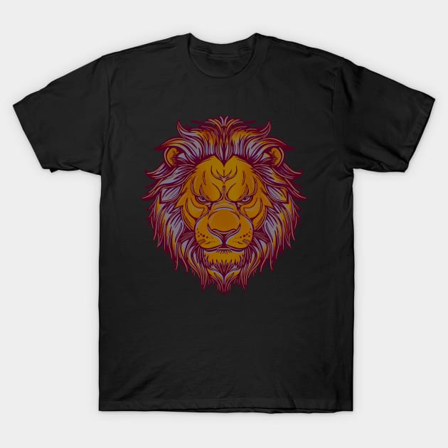 Orange lion head with grey and red highlights T-Shirt by DaveDanchuk